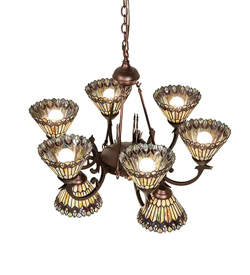 33" Wide Tiffany Jeweled Peacock 9 Light Chandelier - Image 3