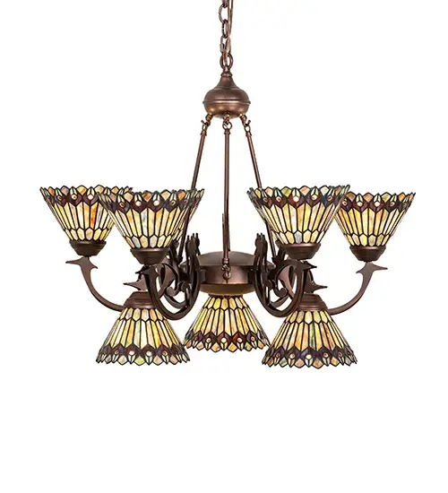 33" Wide Tiffany Jeweled Peacock 9 Light Chandelier - Image 4