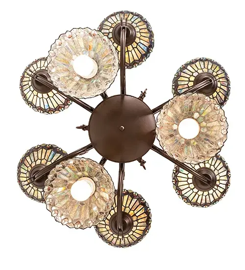 33" Wide Tiffany Jeweled Peacock 9 Light Chandelier - Image 6