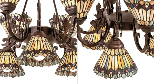 33" Wide Tiffany Jeweled Peacock 9 Light Chandelier - Image 7