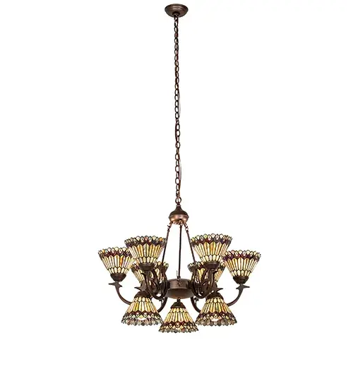 33" Wide Tiffany Jeweled Peacock 9 Light Chandelier - Image 9