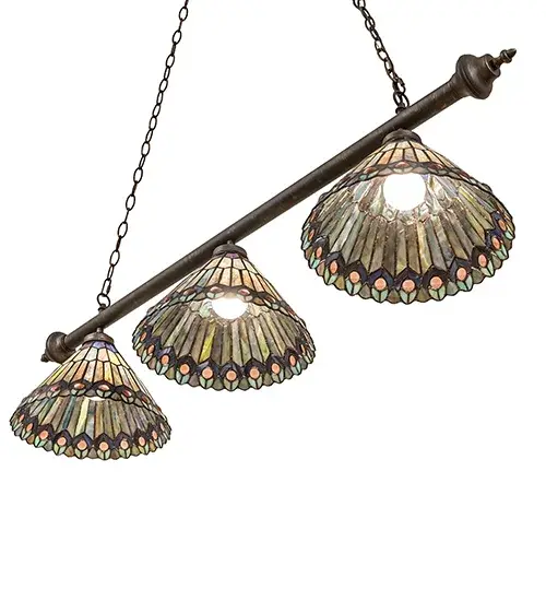 47" Long Tiffany Jeweled Peacock 3 Light Island Pendant - Image 6