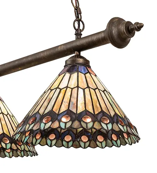 47" Long Tiffany Jeweled Peacock 3 Light Island Pendant - Image 9
