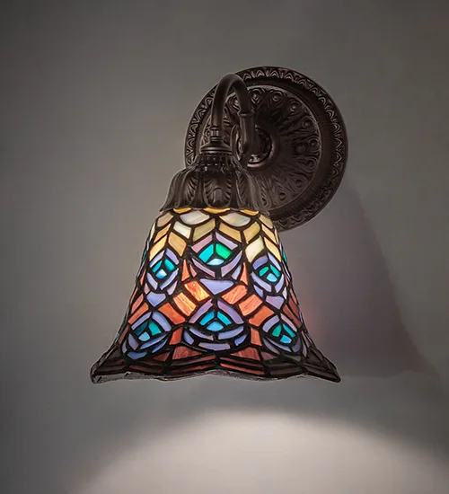 8" Wide Tiffany Peacock Feather Wall Sconce