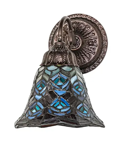 8" Wide Tiffany Peacock Feather Wall Sconce - Image 3