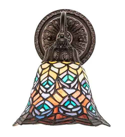 8" Wide Tiffany Peacock Feather Wall Sconce - Image 5