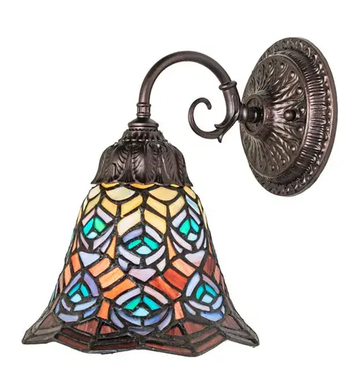8" Wide Tiffany Peacock Feather Wall Sconce - Image 8