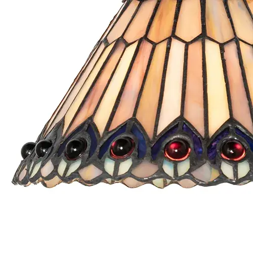 8" Wide Tiffany Jeweled Peacock Wall Sconce - Image 9