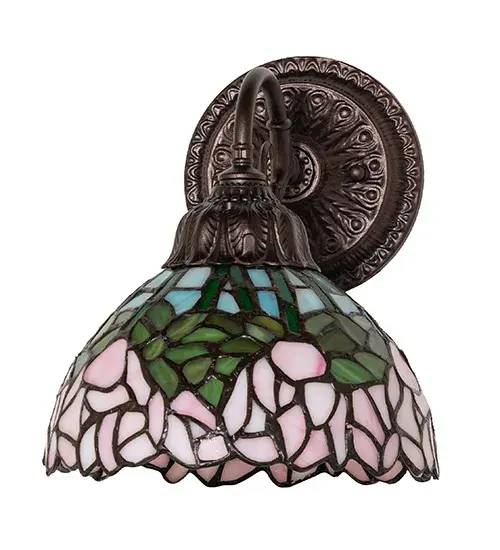 8" Wide Tiffany Cabbage Rose Wall Sconce - Image 3