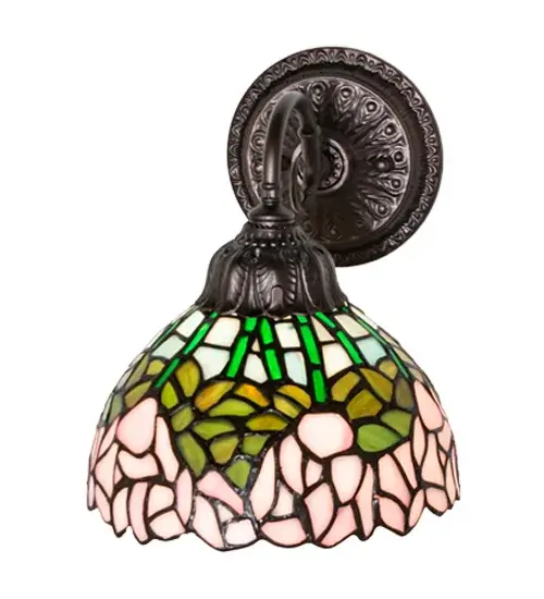 8" Wide Tiffany Cabbage Rose Wall Sconce - Image 4