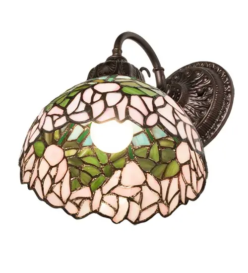 8" Wide Tiffany Cabbage Rose Wall Sconce - Image 6