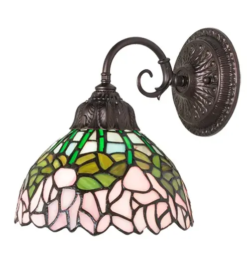 8" Wide Tiffany Cabbage Rose Wall Sconce - Image 8