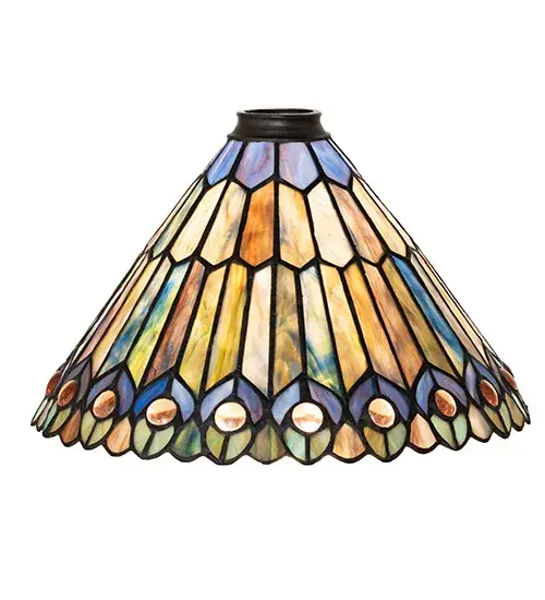 12" Wide Tiffany Jeweled Peacock Shade - Image 1