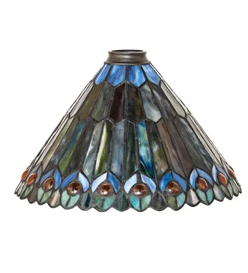 12" Wide Tiffany Jeweled Peacock Shade - Image 2