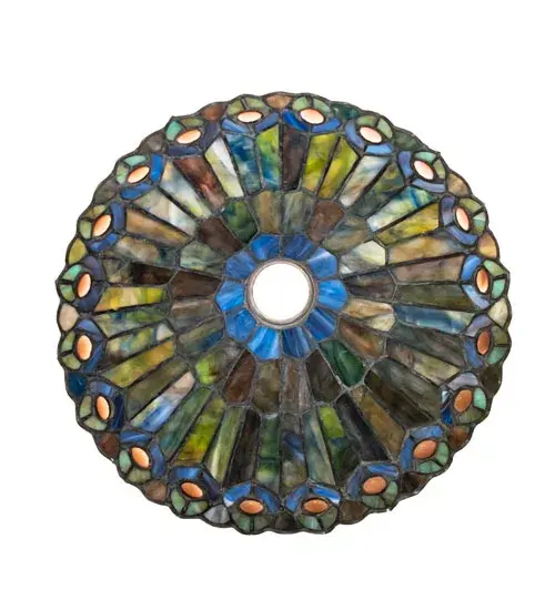 12" Wide Tiffany Jeweled Peacock Shade - Image 3