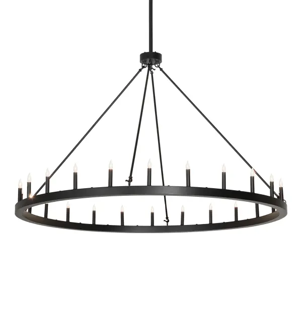 Blending an elegant style with a classic; distinguished look... The massive Loxley chandelier is custom-crafted with 24 complementary faux candlelights. These illuminating elements are perched on a sturdy ring; which is enhanced with a Textured Black finish. This luxurious custom fixture is ideal for illuminating ballrooms; dining tables; lobbies; entryways; and other large residential; hospitality; and commercial spaces. The Loxley Horizon 24 Light Chandelier is included in our American-made; American-designed; handcrafted Transitional Lighting Collection. This fixture is manufactured in Yorkville; New York; and is UL and cUL listed for dry and damp locations.
