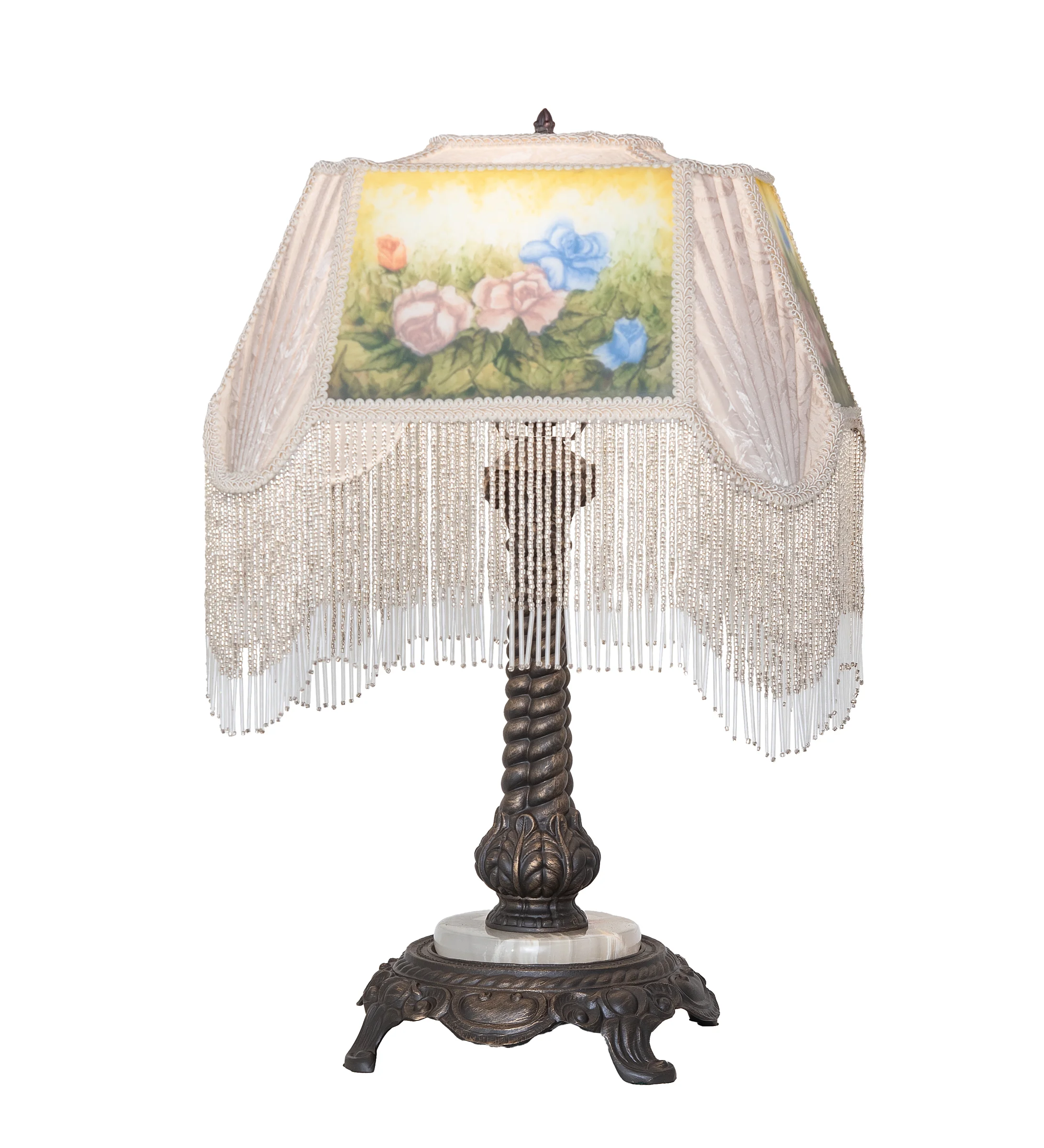 Reverse Painted One Light Table Lamp in Antique Brass