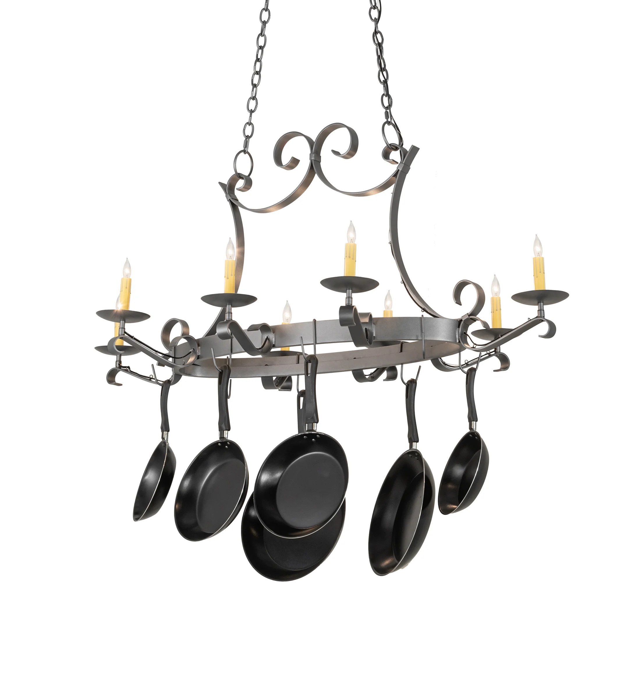 Laramie Eight Light Pot Rack in Blackened Pewter