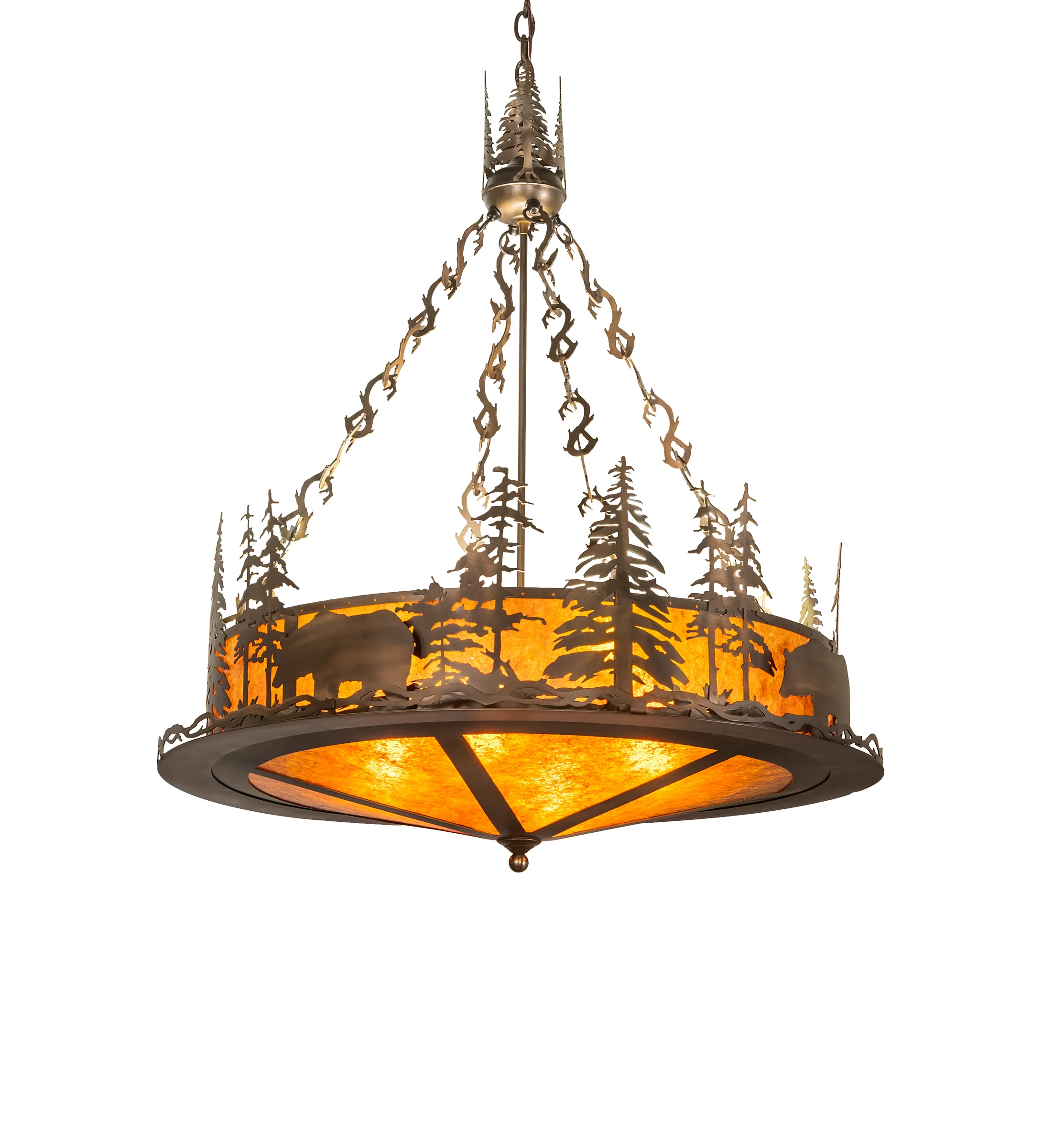 Bear At Lake Eight Light Pendant in Antique Copper
