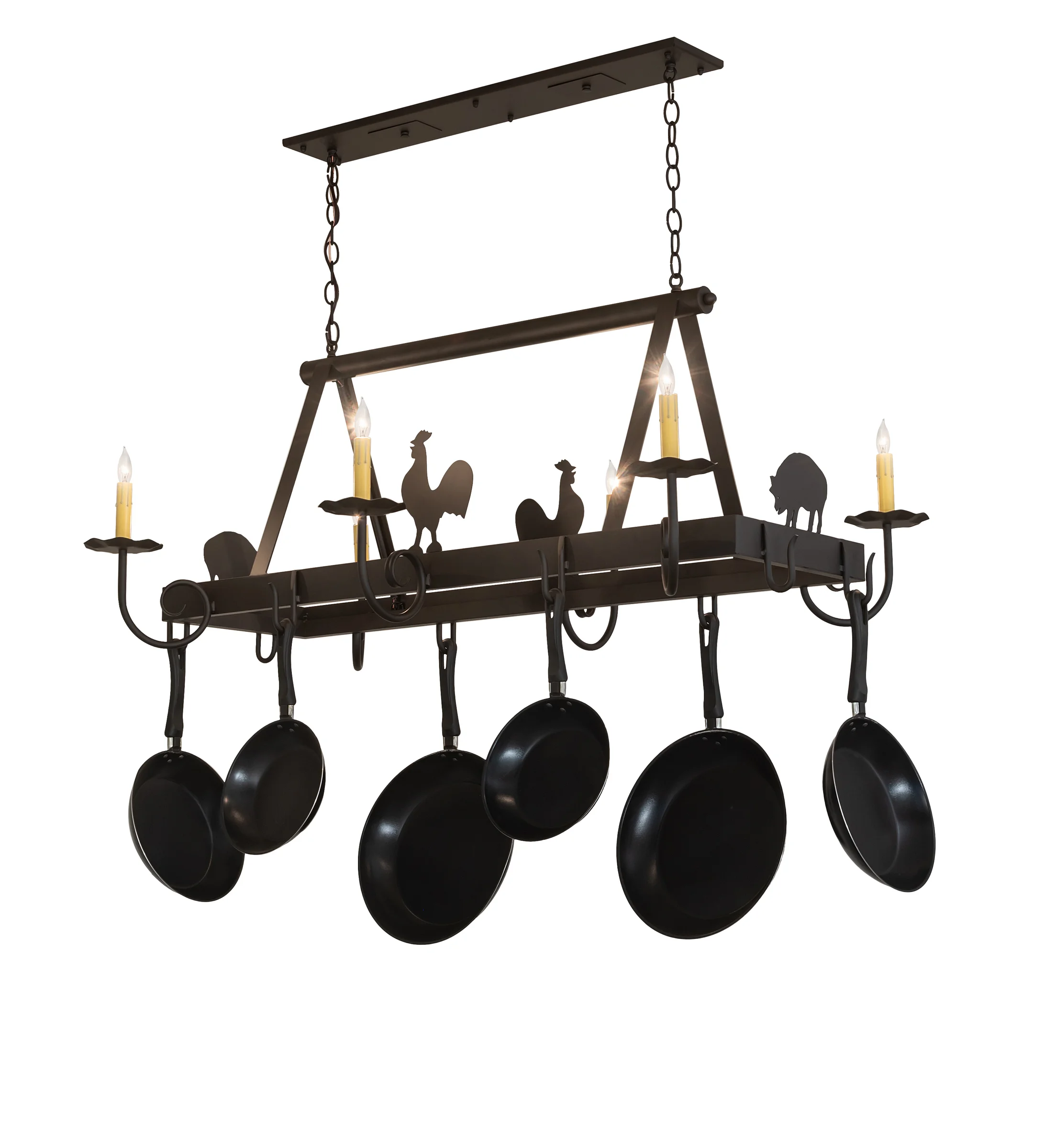 46" Long Barn Animals 6 Light Pot Rack