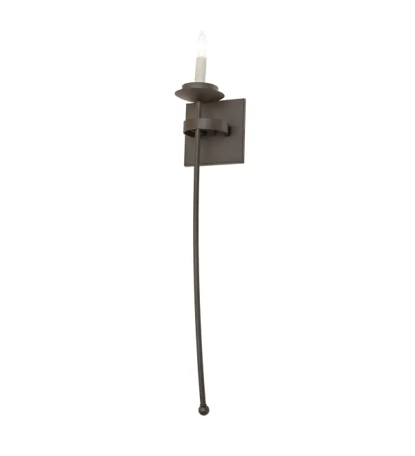 Rich, handsome styling greets a distinctive, sophisticated look. A single Ivory faux candlelight is perched atop a custom-tailored bobeche. This Bechar wall sconce is accented with a long, slender decorative stem embellished with a ballpoint accent for a high level of aesthetic appeal. A handsome square backplate is complemented with stunning hardware hand-finished in Oil Rubbed Bronze. The striking wall sconce is ideal as a statement piece in a corridor or entryway in a fine home, reception area in an office, or lobby of a boutique hotel in the Chelsea section of Manhattan, New York, to the trendy NoMa Washington DC neighborhood, to the Silver Lake neighborhood in Los Angeles, California. The Bechar Wall Sconce is included in our American-made, American-designed, handcrafted Traditional Lighting Collection and manufactured in Yorkville, New York. UL and cUL listed for dry and damp locations. Collection: Bechar Finish: Oil Rubbed Bronze Width: 6.00" Height: 21.00" Length: 6.00" Weight: 3.00 lb Number of Bulbs: 1 Maximum Wattage: 10.00 W Bulb Type: BA9 Bulb Base: E12 Light Source: LED Material: Steel Safety Rating: Damp LED
