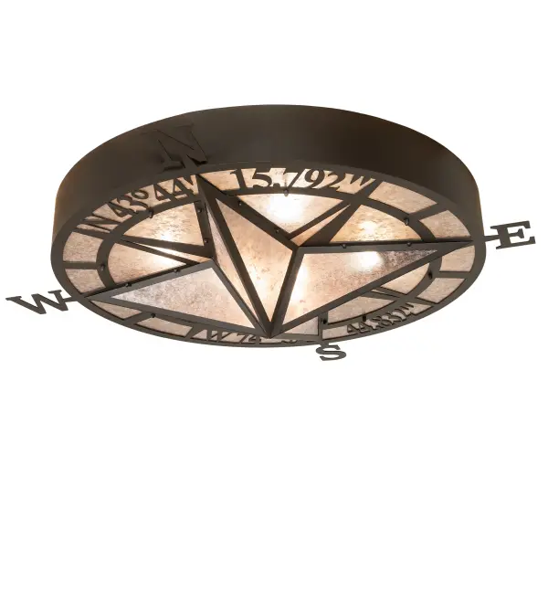 This personalized medallion design features a sturdy round frame hand-finished in Oil Rubbed Bronze with numerical and letter accents to identify north; south; east; and west directions. The lens of this round medallion is featured in a stunning Silver Mica. The Personalized Compass Ceiling Medallion is included in our American-made; American-designed; handcrafted Personalized Collection and is manufactured in Yorkville; New York. The fixture is UL; and cUL listed for dry and damp locations. This ceiling medallion lighting fixture can be ordered by calling us and adding your designs for your next project. Please call for pricing and lead time.
