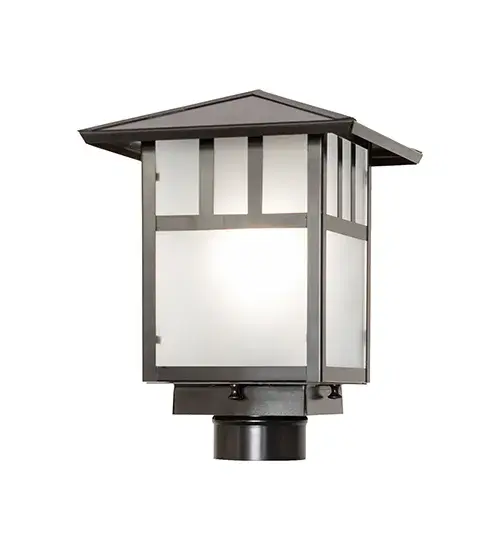 Constructed of Solid Brass, this lighting fixture is handcrafted for durability and longevity and is resistant to rust and corrosion, making it perfect for exterior as well as interior applications. A stunning Craftsman design statement is captured with a dramatic Mission-styled profile and a Double Bar straight-line design. The Clear Frosted art glass diffuser is enhanced with a frame and hardware featured in a Craftsman Brown finish. The fixture is ideal for placement on columns and posts on decks and patios in timber homes, modern farmhouses, and other spaces from Traverse City, Michigan, to Lake Tahoe, Nevada, to Lake Geneva, Wisconsin. The Seneca Double Bar Mission Post is included in our American-made, American-designed, handcrafted Craftsman Signature Series and manufactured in Yorkville, New York. UL and cUL listed for dry, damp, and wet locations. Our Build Your Own Craftsman Signature Series features unlimited combinations of styles. The collection is called build your own because it is fully configurable and customizable from size and design to finish and lens color. Go nuts with the options, or send us your own concept today! Call today to learn how to use the configuration tool available on our website for an instant item number! Collection: Seneca Finish: Craftsman Brown Glass: Clear Frosted Glass Width: 13.00" Height: 11.00" Length: 9.00" Number of Bulbs: 1 Maximum Wattage: 60.00 W Bulb Type: A19 Bulb Base: E26 Material: Brass Country of Origin: USA Safety Rating: Wet - alternate view