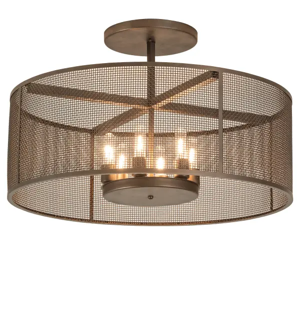 Discover a unique decorative look and industrial lighting design. A Weave-Tex Grid frame reveals six Edison-styled lamps that illuminate from within. Cilindro Rame offers solid hardware and a frame featured in a Tyler Bronze finish. This distinctive openwork design is ideal for residential; hospitality; or commercial settings from Philadelphia; Pennsylvania; to Jacksonville; Florida; to Houston; Texas. The Cilindro Rame Flushmount is included in our American-made; American-designed; handcrafted Industrial Lighting Collection and manufactured in Yorkville; New York. UL and cUL listed for dry and damp locations.