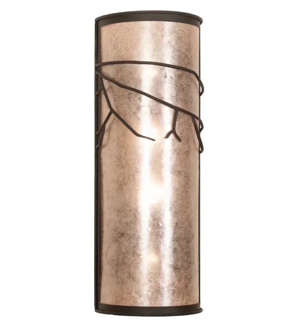 This attractive lighting design features silhouetted tree branches that appear like a mid-winter shadow from a crisp full moon and mesmerize with a striking look inspired by Mother Nature. The stunning Silver Mica lens is complemented with a frame and hardware featured in an Oil Rubbed Bronze finish. This gorgeous wall sconce perfectly complements any residential or commercial environment, especially in hallways and dining areas in timber frame homes, camps, and restaurant settings. A matching Branches Right Wall Sconce, model 272841, is also available to enhance any space. The wall fixture is inspired by trees in the Monongahela Forest in West Virginia, the Shawnee National Forest in Illinois, and the Bridger-Teton Forest in Wyoming. The Branches Wall Sconce is included in our American-made, American-designed, handcrafted Nature Inspired Collection and manufactured in Yorkville, New York. UL and cUL listed for dry and damp locations. Collection: Branches Finish: Oil Rubbed Bronze Glass: Silver Mica Width: 12.00" Height: 32.00" Length: 6.00" Weight: 14.00 lb Number of Bulbs: 2 Maximum Wattage: 9.00 W Bulb Type: A19 Bulb Base: E26 Light Source: LED Material: Steel Country of Origin: USA Safety Rating: Damp LED