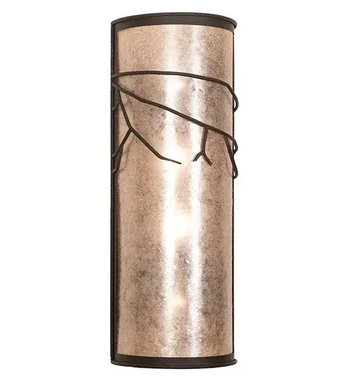 This attractive lighting design features silhouetted tree branches that appear like a mid-winter shadow from a crisp full moon and mesmerize with a striking look inspired by Mother Nature. The stunning Silver Mica lens is complemented with a frame and hardware featured in an Oil Rubbed Bronze finish. This gorgeous wall sconce perfectly complements any residential or commercial environment, especially in hallways and dining areas in timber frame homes, camps, and restaurant settings. A matching Branches Right Wall Sconce, model 272841, is also available to enhance any space. The wall fixture is inspired by trees in the Monongahela Forest in West Virginia, the Shawnee National Forest in Illinois, and the Bridger-Teton Forest in Wyoming. The Branches Wall Sconce is included in our American-made, American-designed, handcrafted Nature Inspired Collection and manufactured in Yorkville, New York. UL and cUL listed for dry and damp locations. Collection: Branches Finish: Oil Rubbed Bronze Glass: Silver Mica Width: 12.00" Height: 32.00" Length: 6.00" Weight: 14.00 lb Number of Bulbs: 2 Maximum Wattage: 9.00 W Bulb Type: A19 Bulb Base: E26 Light Source: LED Material: Steel Country of Origin: USA Safety Rating: Damp LED - alternate view