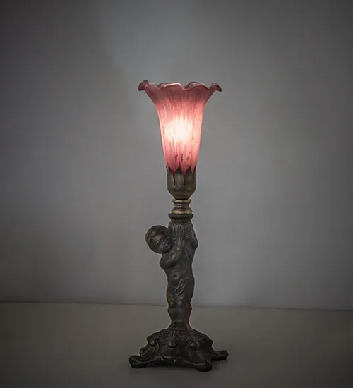 12" High Lavender Tiffany Pond Lily Cherub Mini Lamp