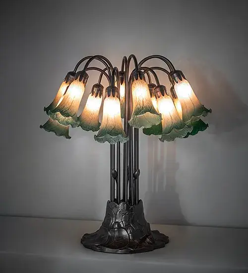 The Amber/Green Tiffany Pond Lily by Meyda Lighting - Image 1