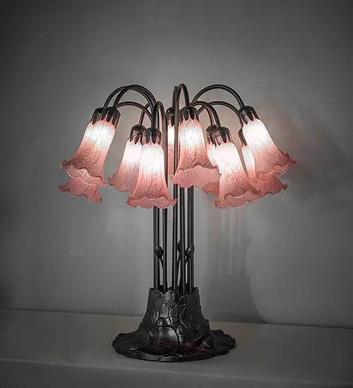 24" High Pink Tiffany Pond Lily 12 Light Table Lamp