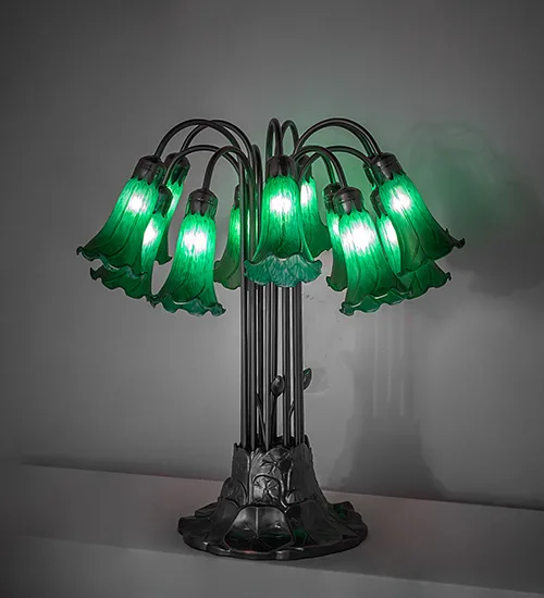 24" High Green Tiffany Pond Lily 12 Light Table Lamp