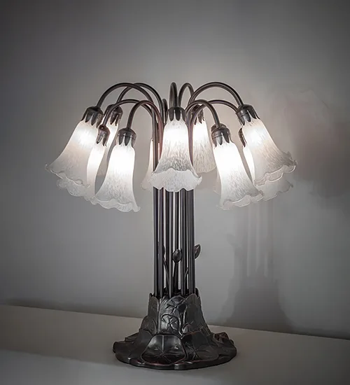 24" High White Tiffany Pond Lily 12 Light Table Lamp