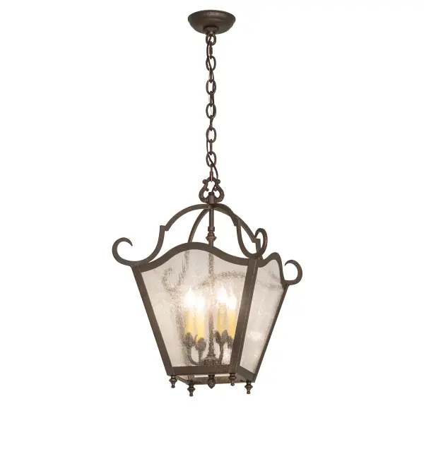 Expert craftsmanship comes to life with a stunning classic lantern design that entices. The exquisite pendant features a Clear Seeded Glass lens revealing 4 Ivory faux candlelights illuminating from within. The lantern is enhanced with a frame and hardware offered in a Gilded Tobacco finish. The overall height of the fixture ranges from 26 to 73 as the chain easily adjusts in the field. The fixture is ideal for placement in homes and restaurants from Overland Park; Kansas; to Garden Grove and Santa Clarita; California. The Terena Marin Pendant is included in our American-made; American-designed; handcrafted Traditional Lighting Collection. It is manufactured in Yorkville; New York. The fixture is UL & cUL listed for dry and damp locations.