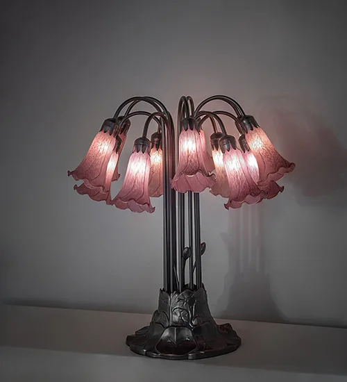 24" High Lavender Tiffany Pond Lily 12 Light Table Lamp