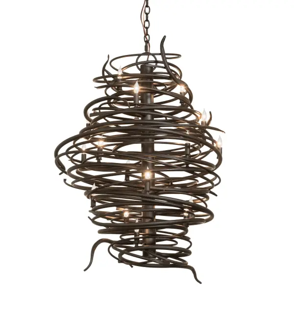 The bold; eye-catching Cyclone simulates whirling winds of energy and gyration with Hand-forged Oil Rubbed Bronze finished Iron accentuated with 20 delicately placed lamp beacons to help you weather the storm. Make an impressive design statement that will Wow guests in lobbies; conference rooms; entryways; and other residential and commercial spaces. Ideal for placement in a wide range of American cities; from New Orleans; Louisiana; to Mobile; Alabama; to Fort Myers; Florida. The overall height ranges from 44 to 116 inches; as the chain length can be easily adjusted in the field to accommodate your specific lighting application needs. The Cyclone Chandelier is included in our American-made; American-designed; handcrafted Cyclone Collection and manufactured in Yorkville; New York. UL and cUL listed for dry and damp locations.