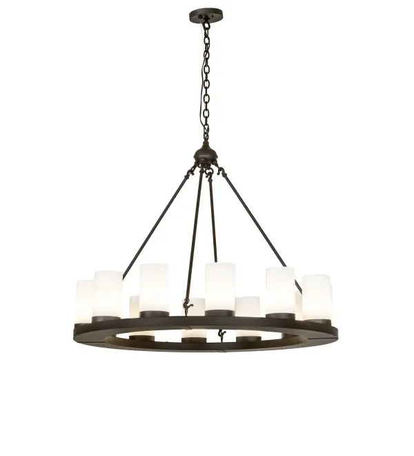Blending an elegant style with a classic; distinguished look... The handsome Loxley Chandelier features 12 Statuario Idalight Cylindre elements perched on a sturdy ring; which is enhanced with an Oil Rubbed Bronze finish. This luxurious chandelier is ideal for illuminating great rooms; entryways; and other residential; hospitality; and commercial spaces. The overall height ranges from 40 to 111 inches; as the chain can be easily adjusted on location to meet your lighting requirements. The Loxley 12 Light Chandelier is included in our American-made; American-designed; handcrafted Transitional Lighting Collection. This fixture is manufactured in Yorkville; New York; and is UL and cUL listed for dry and damp locations.