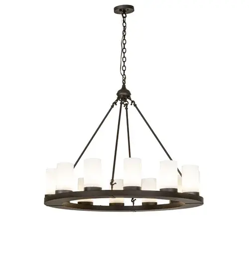 Blending an elegant style with a classic; distinguished look... The handsome Loxley Chandelier features 12 Statuario Idalight Cylindre elements perched on a sturdy ring; which is enhanced with an Oil Rubbed Bronze finish. This luxurious chandelier is ideal for illuminating great rooms; entryways; and other residential; hospitality; and commercial spaces. The overall height ranges from 40 to 111 inches; as the chain can be easily adjusted on location to meet your lighting requirements. The Loxley 12 Light Chandelier is included in our American-made; American-designed; handcrafted Transitional Lighting Collection. This fixture is manufactured in Yorkville; New York; and is UL and cUL listed for dry and damp locations. - alternate view