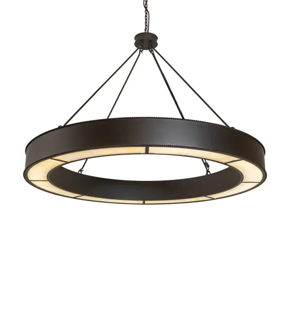 Blending an elegant style with a classic, distinguished look... The Loxley chandelier is custom-crafted with energy-efficient integral LEDs and a Beige Art Glass diffuser complemented by an oil-rubbed bronze finish. The overall height ranges from 46 to 101 inches, as the chain can be adjusted in the field to meet your exact lighting specifications. This massive, luxurious custom fixture is ideal for illuminating ballrooms, dining tables, lobbies, entryways, and other residential, hospitality, and commercial spaces throughout the U.S., including Arlington, Virginia, Omaha, Nebraska, and Sacramento, California. The Loxley Chandelier is featured in our American-made, American-designed, handcrafted Transitional Lighting Collection. This fixture is manufactured in Yorkville, New York. UL and cUL listed for dry and damp locations. Collection: Loxley Finish: Oil Rubbed Bronze Glass: Beige Art Glass Width: 60.00" Height: 46.00" Length: 60.00" Weight: 135.00 lb Maximum Wattage: 108.00 W Bulb Type: LED Bulb Base: INTEGRAL Light Source: LED Color Temperature: 3000 K Material: Steel Country of Origin: USA Safety Rating: Damp LED