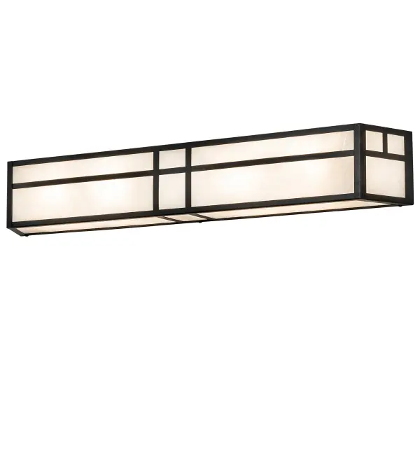 This handsome Craftsman style wall fixture is inspired by the Arts and Crafts movement. The striking Mission straight line design is featured in White Art Glass and enhanced with a frame and hardware finished in Textured Black. Perfect for a vanity light in fine baths or a wall sconce in corridors in homes and hospitality locations from Erie; Pennsylvania; to Lakeland; Florida; to South Bend; Indiana. The Hyde Park Double Cross Mission Vanity Light is included in our American-made; American-designed; handcrafted Mission Lighting Collection and manufactured in Yorkville; New York. This fixture is UL and cUL listed for dry and damp locations.