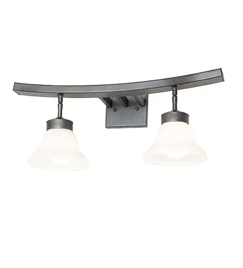A stylish wall fixture that features two White Opal Glass Bell-shaped shades embraced by arms and a frame offered in a Blackened Pewter finish. Place this fixture in fine baths in hospitality, residential, and commercial areas. The Leya 2 Light Vanity Light is included in our American-made, American-designed, handcrafted Modern Lighting Collection and manufactured in Yorkville, New York. UL and cUL listed for dry and damp locations. Collection: Leya Finish: Blackened Pewter Glass: Opal White Width: 24.00" Height: 10.50" Length: 9.50" Weight: 5.50 lb Number of Bulbs: 2 Maximum Wattage: 60.00 W Bulb Type: A19 Bulb Base: E26 Material: Steel Country of Origin: USA Safety Rating: Damp - alternate view