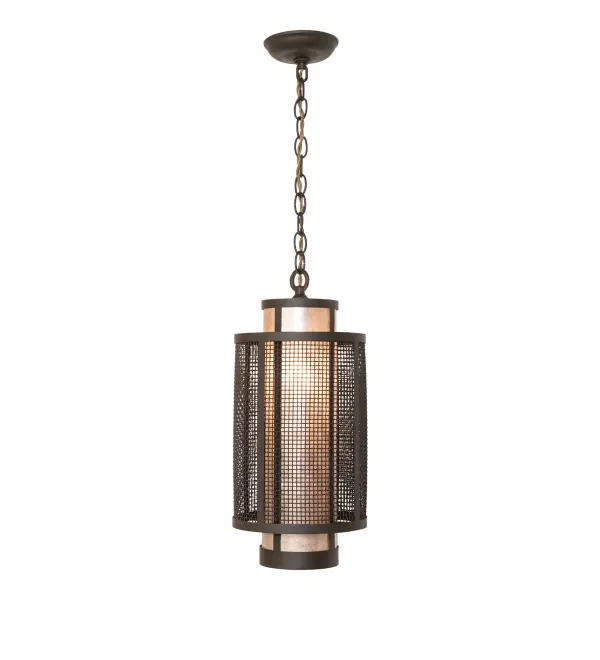 This stunning fixture with a curved shape integrates a modern look with industrial style. The fixture features an Oil Rubbed Bronze finished Weave-Tex outer frame surrounding a Silver Mica cylindrical diffuser. The mini pendant can be grouped in multiples to illuminate a bar; island; or counter in homes; lounges; and restaurants. The Cilindro Weave-Tex Mini Pendant is included in our American-made; American-designed; handcrafted Industrial Lighting Collection and manufactured in Yorkville; NY. UL & cUL listed for dry and damp locations.