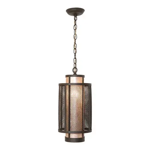 This stunning fixture with a curved shape integrates a modern look with industrial style. The fixture features an Oil Rubbed Bronze finished Weave-Tex outer frame surrounding a Silver Mica cylindrical diffuser. The mini pendant can be grouped in multiples to illuminate a bar; island; or counter in homes; lounges; and restaurants. The Cilindro Weave-Tex Mini Pendant is included in our American-made; American-designed; handcrafted Industrial Lighting Collection and manufactured in Yorkville; NY. UL & cUL listed for dry and damp locations. - alternate view