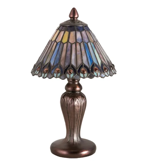 Tiffany Jeweled Peacock Mini Lamp in Mahogany Bronze