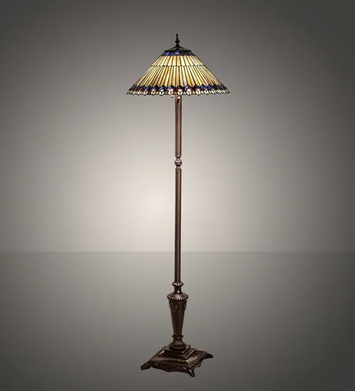 64" High Tiffany Jeweled Peacock Floor Lamp