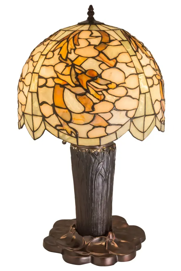 Every Meyda Tiffany item is a unique handcrafted work of art. Natural variations in the wide array of materials that we use to create each Meyda product make every item a masterpiece of its own. Photographs are a general representation of the product. Colors and designs will vary. Collection: Chinese Dragon Finish: Mahogany Bronze Glass: Coral,Sunflower,Amber Glass/Acrylic,Green,White Width: 14.25" Height: 25.00" Length: 14.25" Weight: 14.00 lb Number of Bulbs: 3 Maximum Wattage: 60.00 W Bulb Type: A19 Bulb Base: E26 Material: Zinc/Brass/Steel Country of Origin: CHINA Safety Listing: Damp Safety Rating: Damp