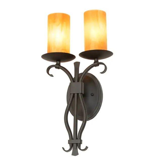 This exquisite wall sconce makes an elegant; illuminating design statement and adds stunning beauty to any room in high style. The Julian wall fixture features twin Ambra Siena Idalight Cilindre elements adorned with scrolled metal accents in an Oil Rubbed Bronze finish. Place this wall fixture in hallways; entryways; and other residential and commercial areas. The Juliana 2 Light Wall Sconce is included in our American-made; American-designed; handcrafted Traditional Lighting Collection; which is manufactured in Yorkville; New York. It is UL and cUL listed for dry and damp locations.
