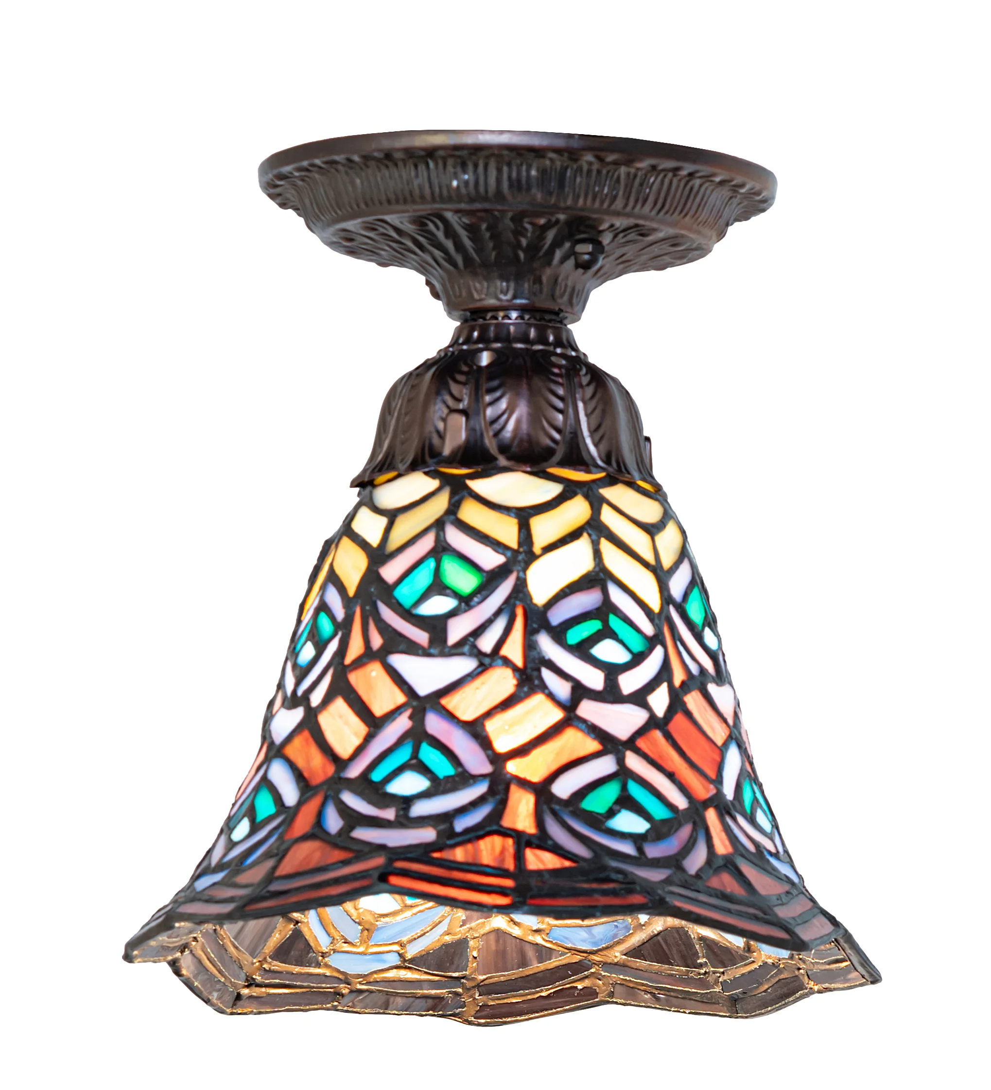8" Wide Tiffany Peacock Feather Flush Mount